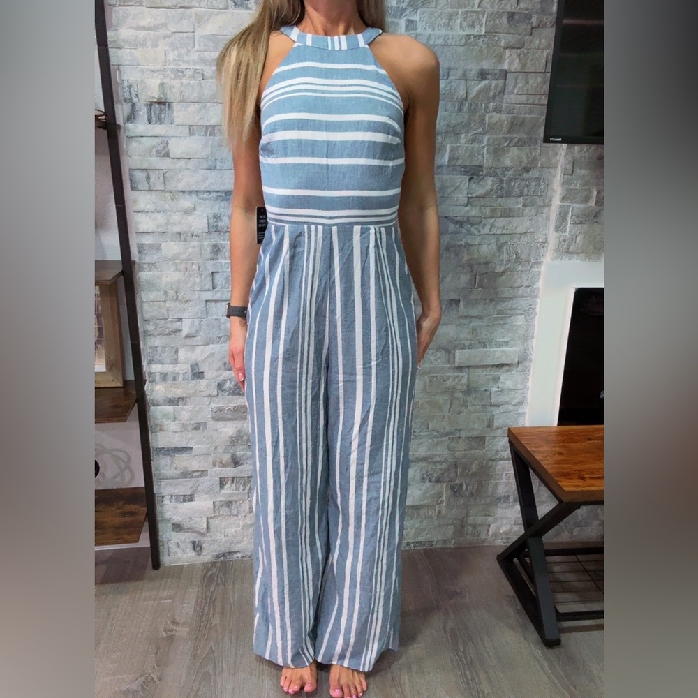 Express NWT Blue and White Striped Jumpsuit Size XS
